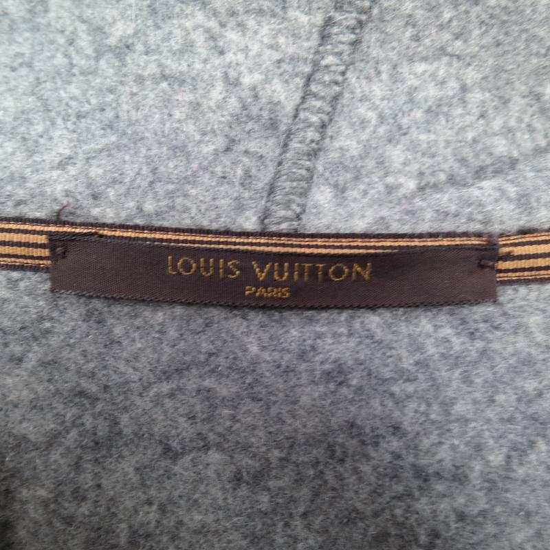 Men's LOUIS VUITTON 40 Gray Wool / Camel Embossed LV Logo Hoodie Jacket