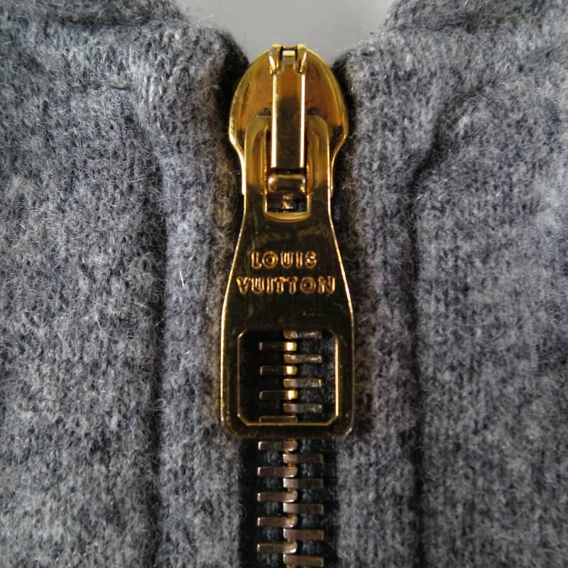 LOUIS VUITTON 40 Gray Wool / Camel Embossed LV Logo Hoodie Jacket 1
