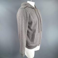 LOUIS VUITTON 40 Gray Wool / Camel Embossed LV Logo Hoodie Jacket