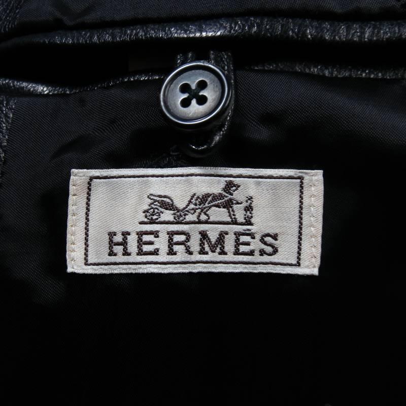 HERMES 38 Black Textured Deer Skin Leather 2 Button Peak Lapel Sport Coat In Excellent Condition In San Francisco, CA
