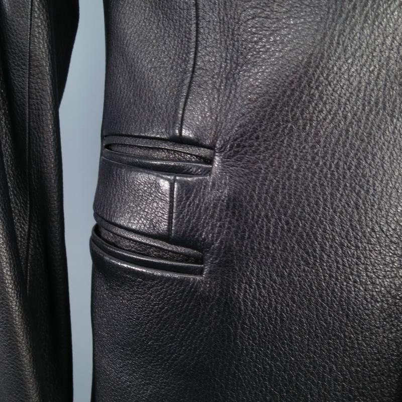 Men's HERMES 38 Black Textured Deer Skin Leather 2 Button Peak Lapel Sport Coat