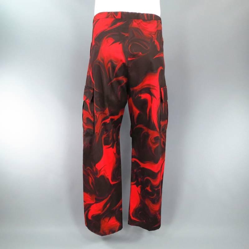 GUCCI by TOM FORD Men's 30 Red & Black Cargo Wide Leg Spring 2001 Pants 2