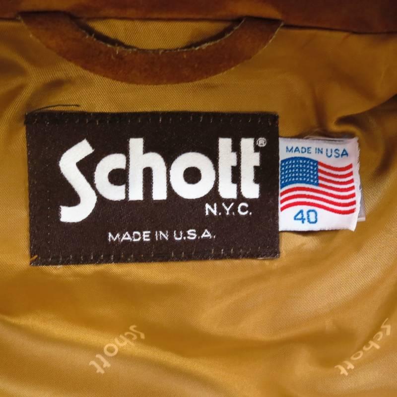 Vintage SCHOTT Size 40 Tan Textured Suede Trucker Jacket 1