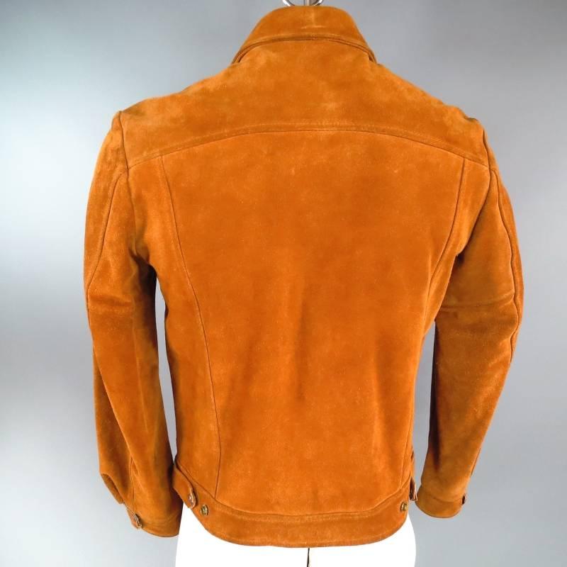Men's Vintage SCHOTT Size 40 Tan Textured Suede Trucker Jacket