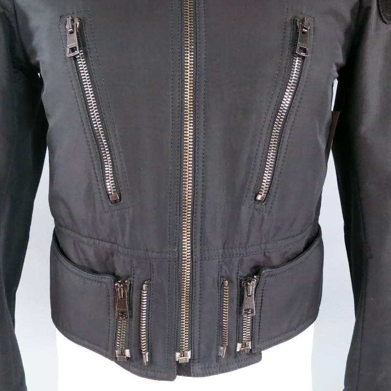 GUCCI 38 Black Nylon Suede Detail Motorcycle Zip Jacket In Good Condition In San Francisco, CA