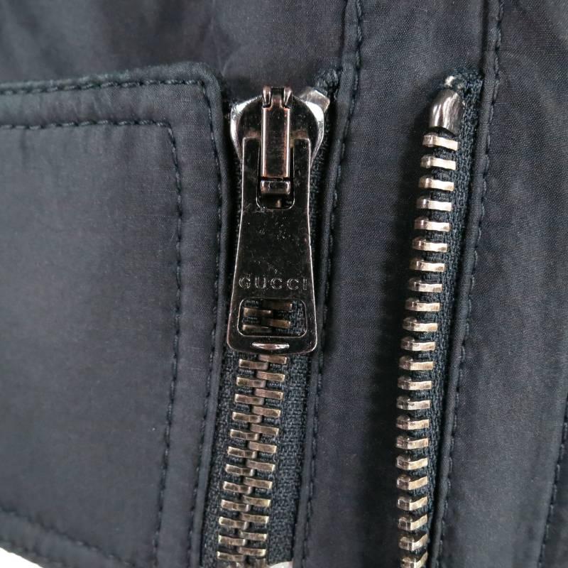 GUCCI 38 Black Nylon Suede Detail Motorcycle Zip Jacket 1