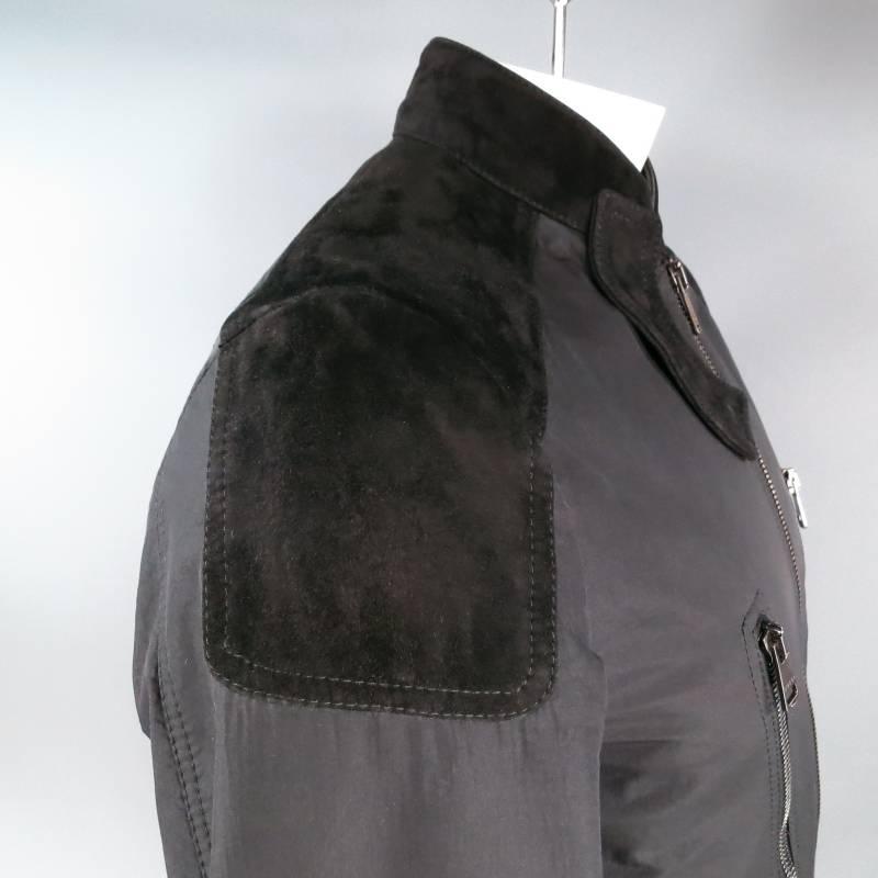 Men's GUCCI 38 Black Nylon Suede Detail Motorcycle Zip Jacket