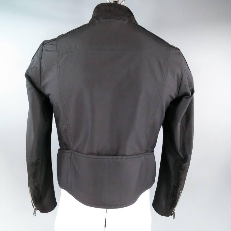 GUCCI 38 Black Nylon Suede Detail Motorcycle Zip Jacket 3