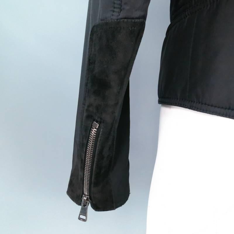 GUCCI 38 Black Nylon Suede Detail Motorcycle Zip Jacket 4