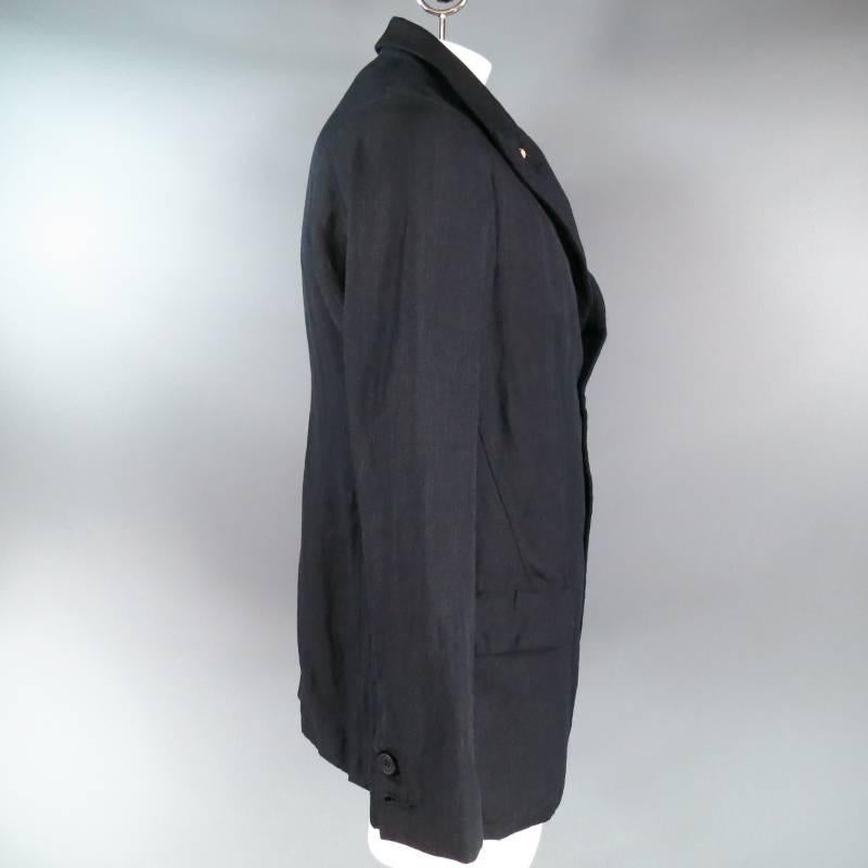 Men's PAUL HARNDEN 42 Navy Textured Wool / Linen Peak Lapel Sport Coat Jacket