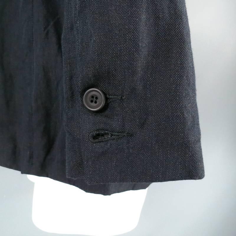 PAUL HARNDEN 42 Navy Textured Wool / Linen Peak Lapel Sport Coat Jacket In Excellent Condition In San Francisco, CA