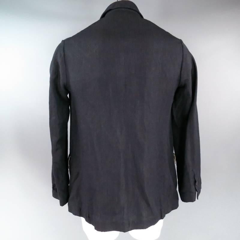 PAUL HARNDEN 42 Navy Textured Wool / Linen Peak Lapel Sport Coat Jacket 2