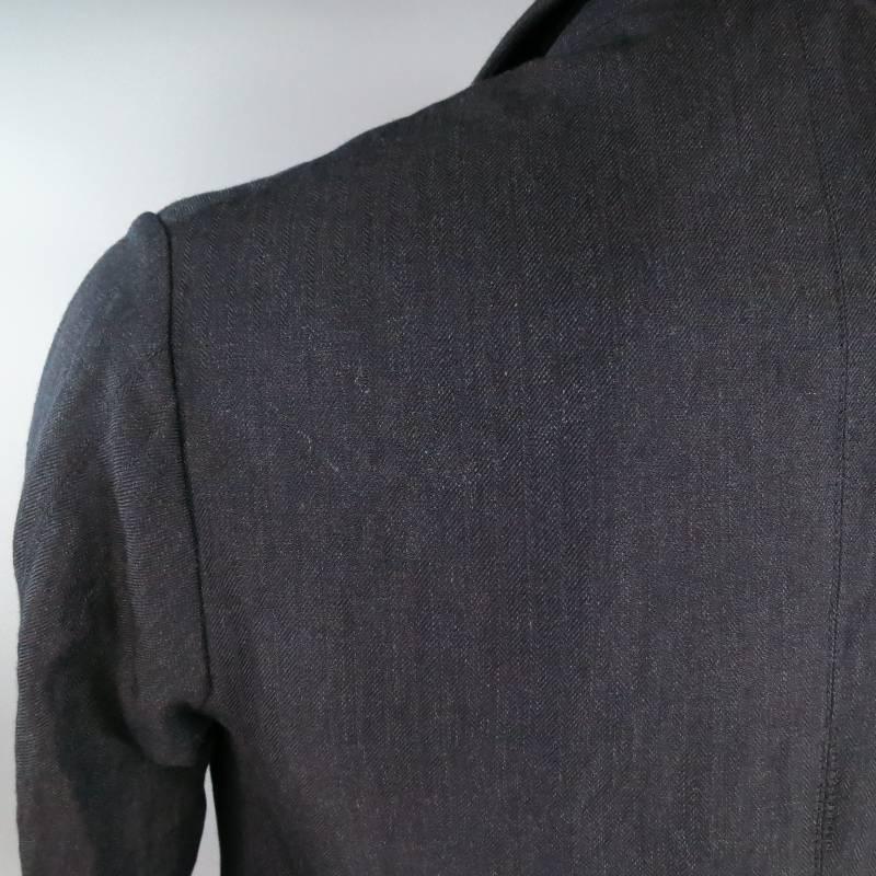 PAUL HARNDEN 42 Navy Textured Wool / Linen Peak Lapel Sport Coat Jacket 1