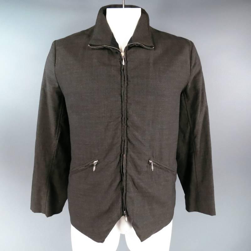 PAUL HARNDEN 44 Dunkelgrau Glenplaid Wolle Spitzensaum Zip Jacke im Zustand „Hervorragend“ in San Francisco, CA