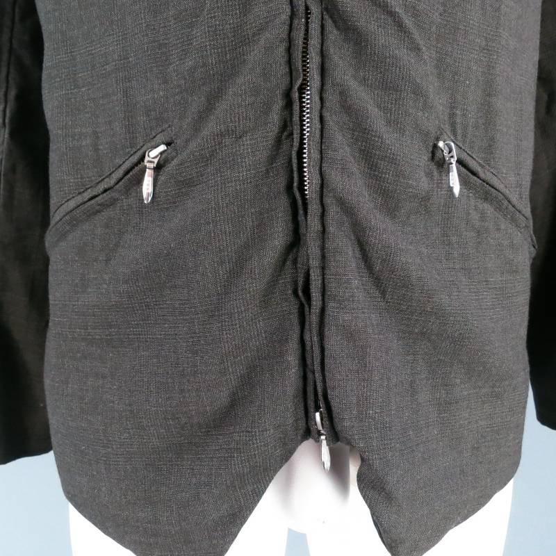 PAUL HARNDEN 44 Dunkelgrau Glenplaid Wolle Spitzensaum Zip Jacke Herren