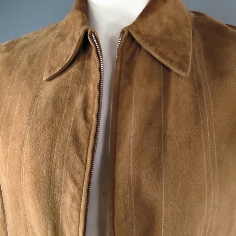 Brown HERMES Men's 42 Khaki Suede Zip Jacket