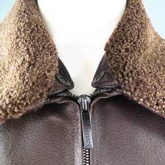 Z ZEGNA 42 Brown Leather Jacket With Detachable Collar