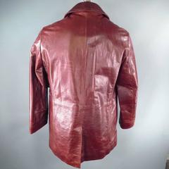 DOLCE & GABBANA Men's 38 Burgundy Leather Double Breasted Pea Coat Jacket