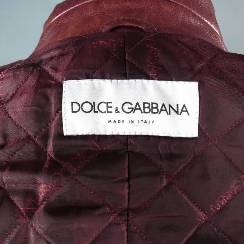 Brown DOLCE & GABBANA Men's 38 Burgundy Leather Double Breasted Pea Coat Jacket