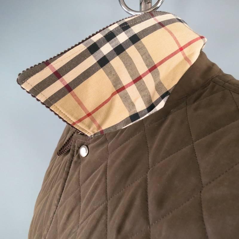BURBERRY LONDON 44 Brown Quilted Corduroy Collar Coat Jacket In Good Condition In San Francisco, CA