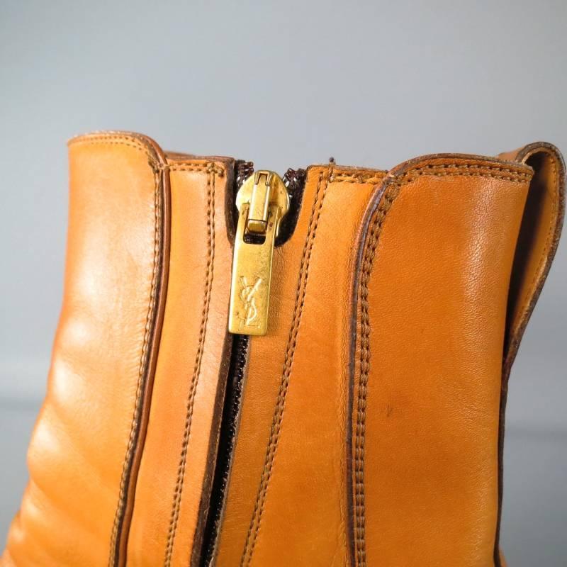 YVES SAINT LAURENT Größe 11 Tan Leder Johnny Stiefel Herren