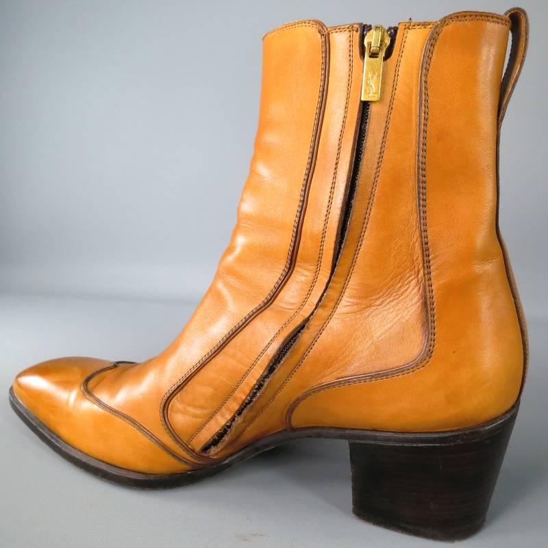 YVES SAINT LAURENT Größe 11 Tan Leder Johnny Stiefel 4