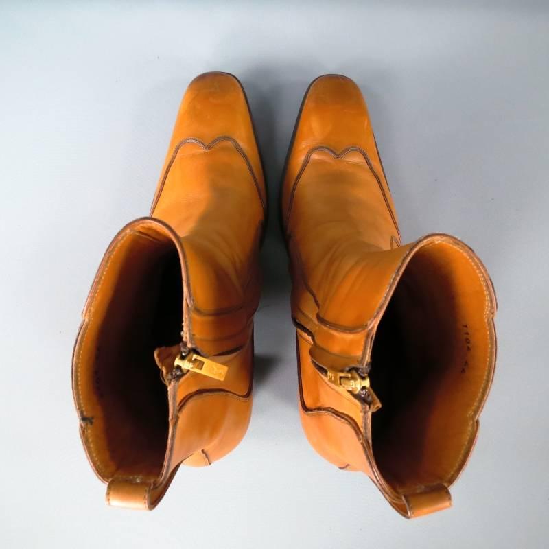 YVES SAINT LAURENT Größe 11 Tan Leder Johnny Stiefel 5