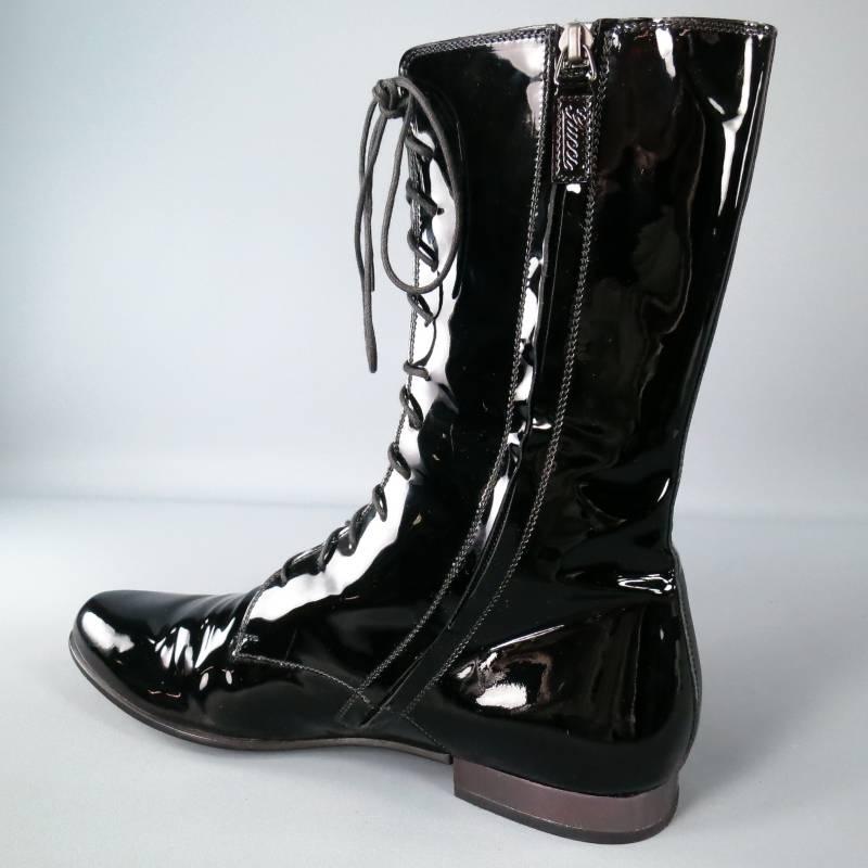 GUCCI Size 9.5 Black Patent Leather High Collar Lace Up / Zipper Boots 4