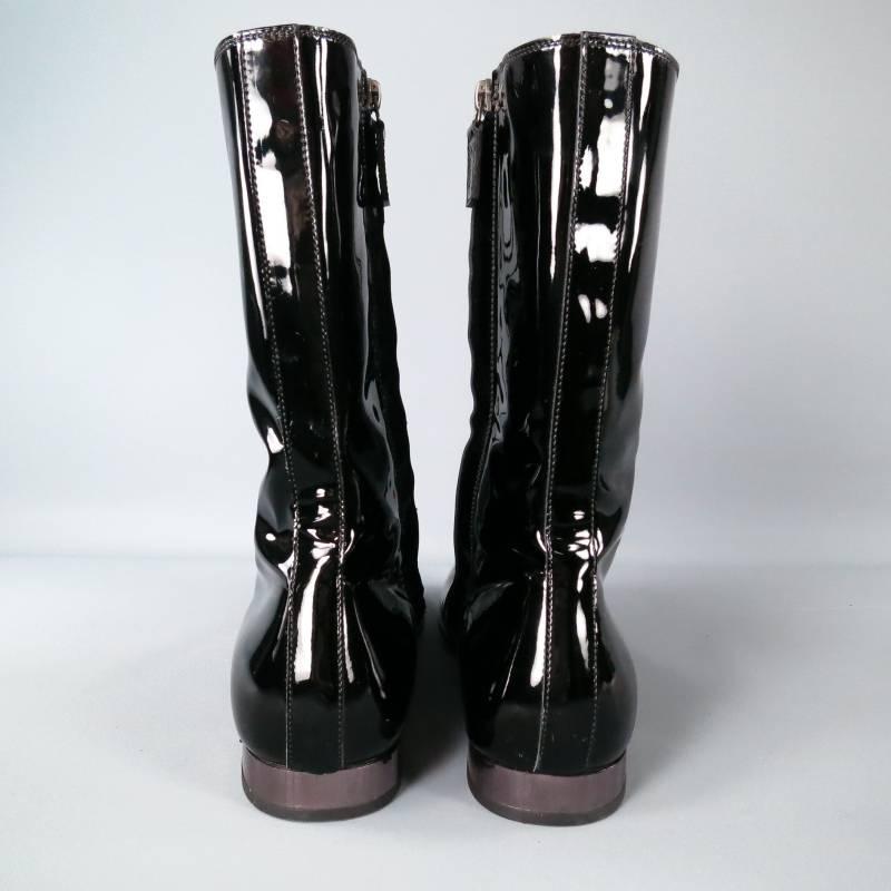GUCCI Size 9.5 Black Patent Leather High Collar Lace Up / Zipper Boots 2