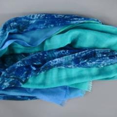LORO PIANA Turquoise & Blue Printed Color Block Cashmere - Silk Aylit Scarf