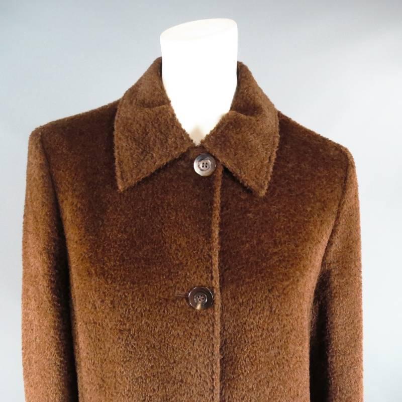 MAX MARA Size 10 Brown Fuzzy Textured Alpaca / Vrgin Wool Reversible Coat In Excellent Condition In San Francisco, CA