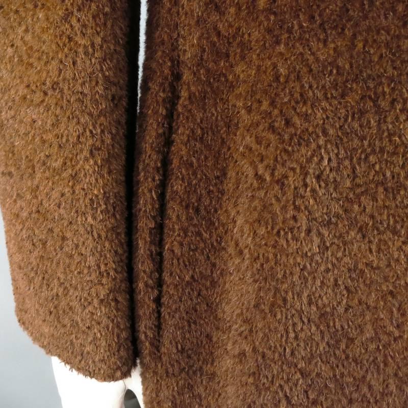 MAX MARA Size 10 Brown Fuzzy Textured Alpaca / Vrgin Wool Reversible Coat 3