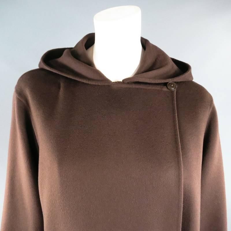 MAX MARA Size 4 Brown Cashmere Hooded Patch Pocket Shawl Coat In Excellent Condition In San Francisco, CA