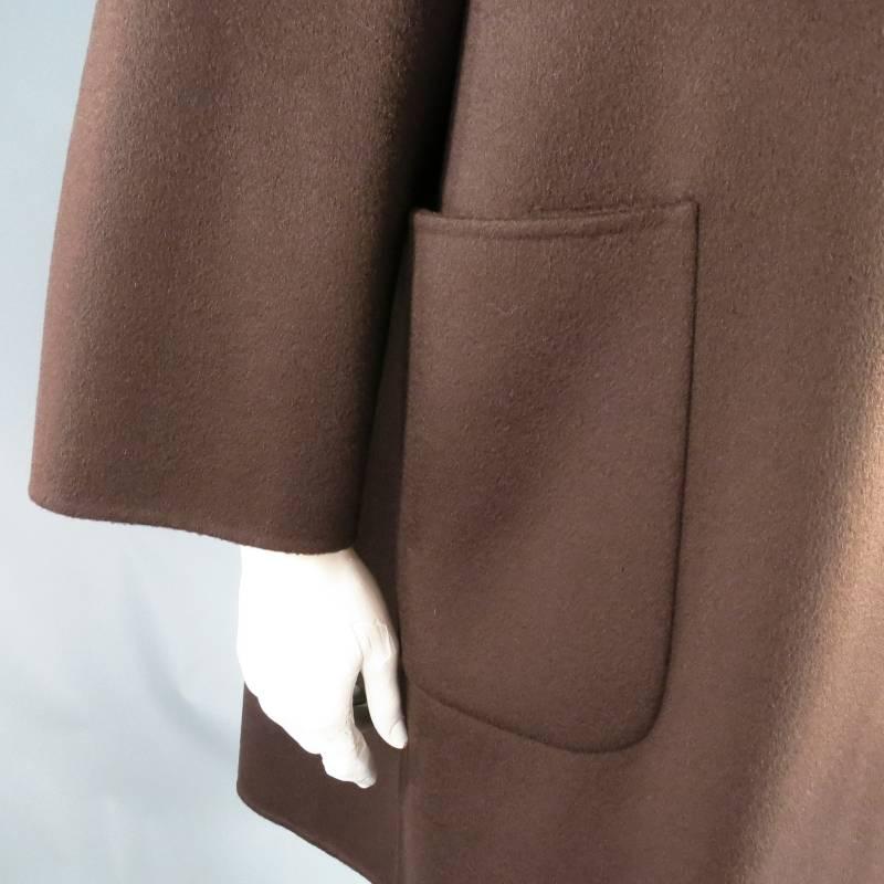 Women's MAX MARA Size 4 Brown Cashmere Hooded Patch Pocket Shawl Coat