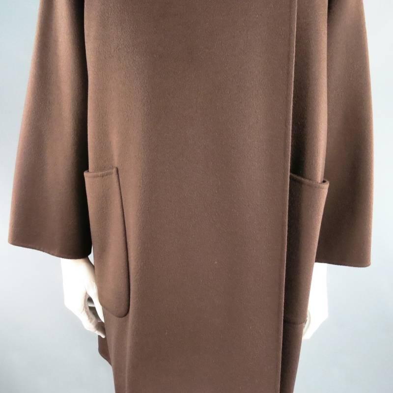 MAX MARA Size 4 Brown Cashmere Hooded Patch Pocket Shawl Coat 1