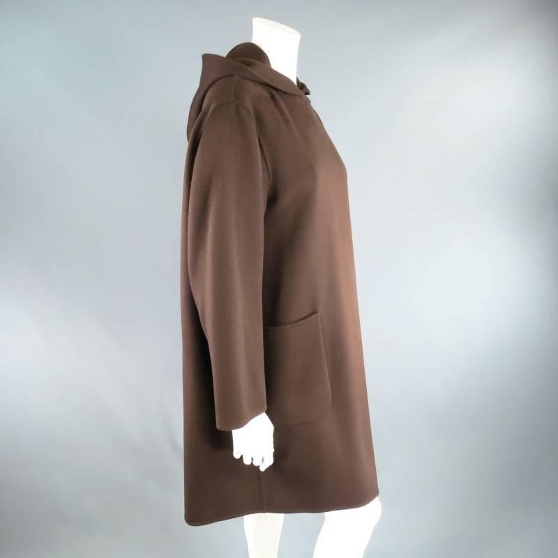 MAX MARA Size 4 Brown Cashmere Hooded Patch Pocket Shawl Coat 2