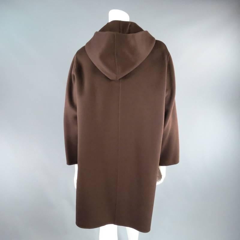 MAX MARA Size 4 Brown Cashmere Hooded Patch Pocket Shawl Coat 3
