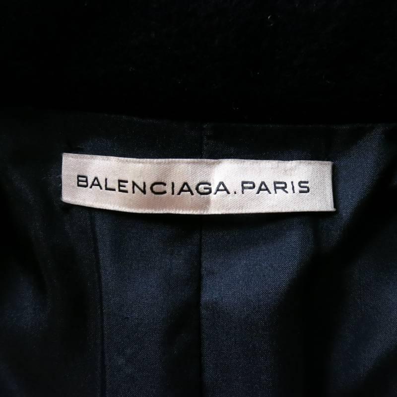 BALENCIAGA Size 10 Black Virgin Wool Blend Leathe Piping Pea Coat 4