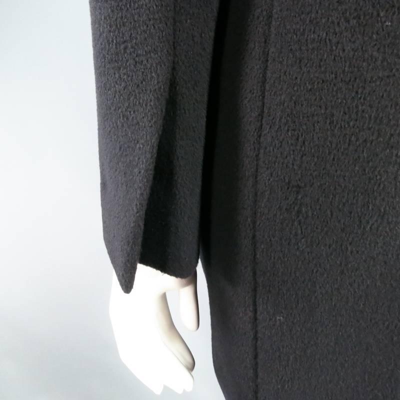 BALENCIAGA Size 10 Black Virgin Wool Blend Leathe Piping Pea Coat 2
