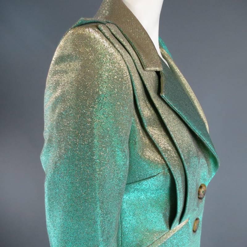 VIVIENNE WESTWOOD Anglomania Size 8 Green & Gold Lurex Sparkle Jacket 1