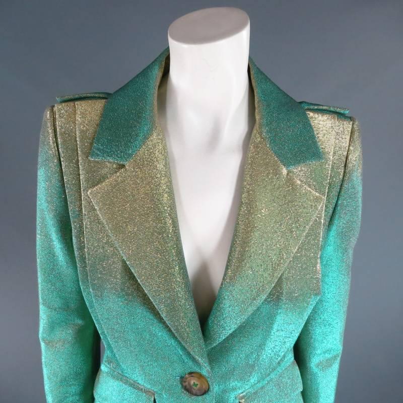 VIVIENNE WESTWOOD Anglomania Size 8 Green & Gold Lurex Sparkle Jacket In New Condition In San Francisco, CA