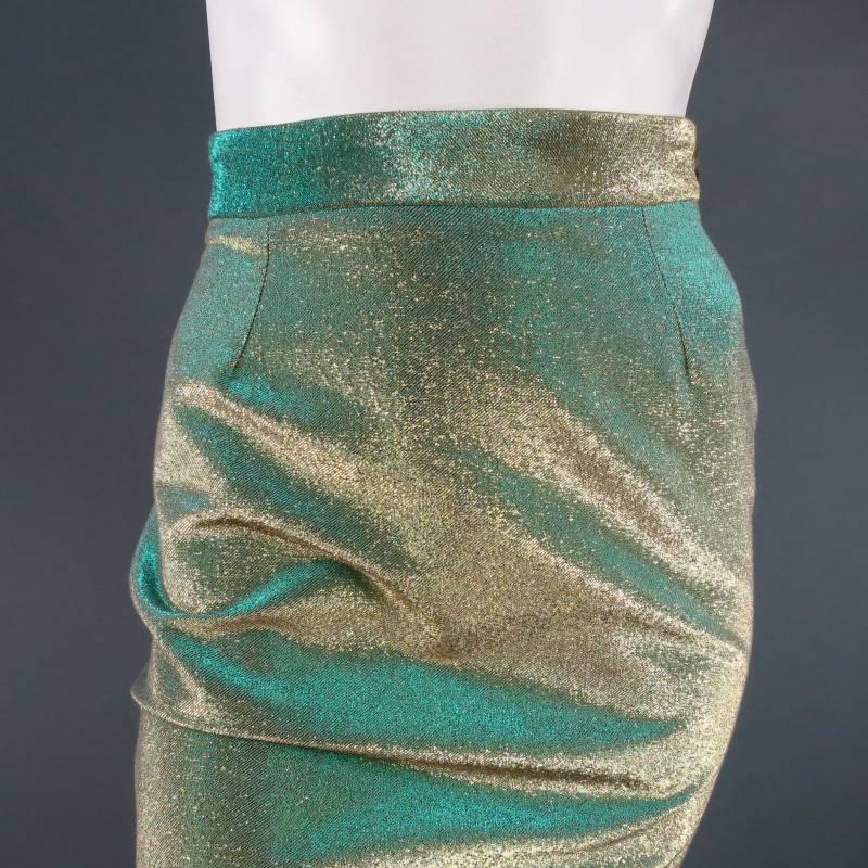 VIVIENNE WESTWOOD Anglomania Size 8 Green & Gold Sparkle Lurex Pencil Skirt 1