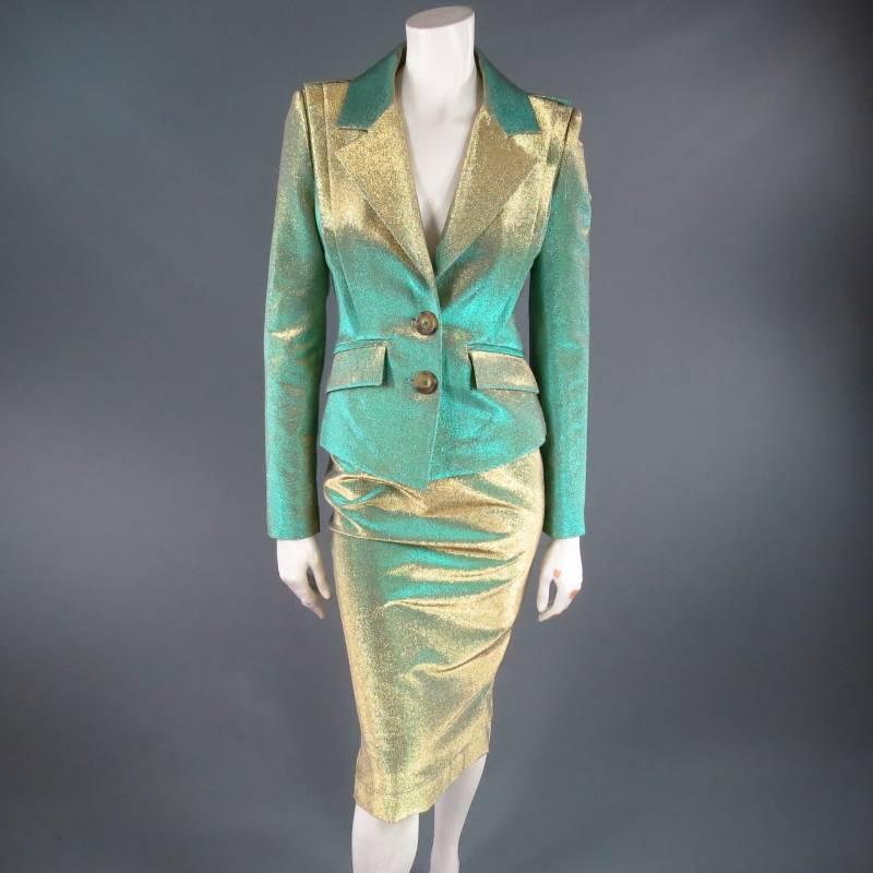 VIVIENNE WESTWOOD Anglomania Size 8 Green & Gold Sparkle Lurex Pencil Skirt 2