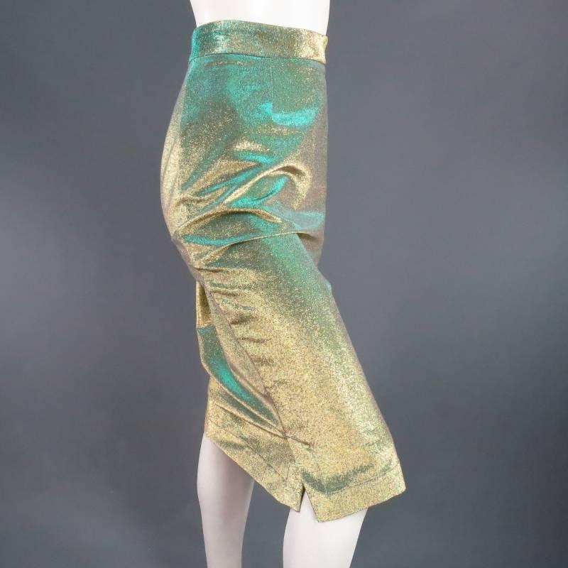 VIVIENNE WESTWOOD Anglomania Size 8 Green & Gold Sparkle Lurex Pencil Skirt In New Condition In San Francisco, CA