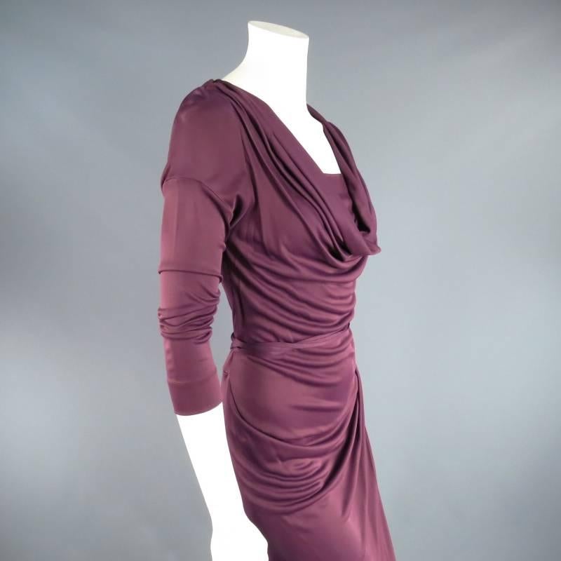 VIVIENNE WESTWOOD Red Label Size L Plum Draped Viscose Long Sleeved Dress 1