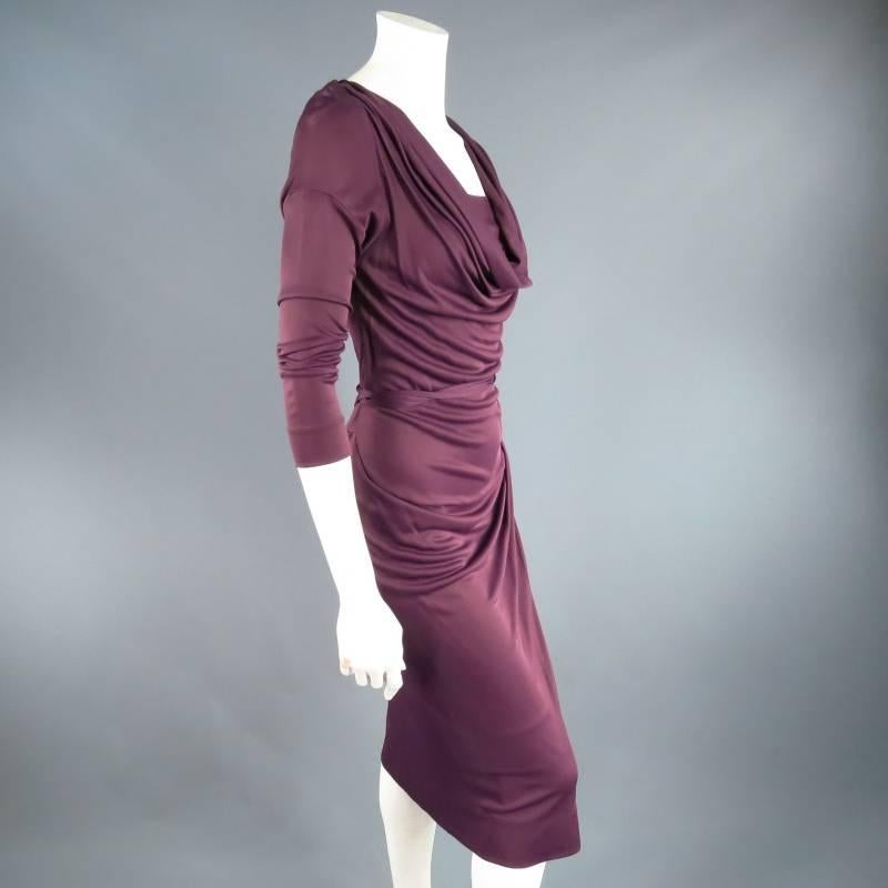VIVIENNE WESTWOOD Red Label Size L Plum Draped Viscose Long Sleeved Dress 2