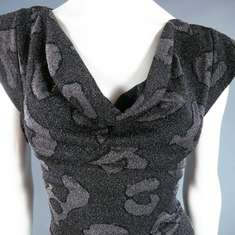 VIVIENNE WESTWOOD Size M Charcoal Leopard Lurex Draped Neck Cocktail Dress In New Condition In San Francisco, CA