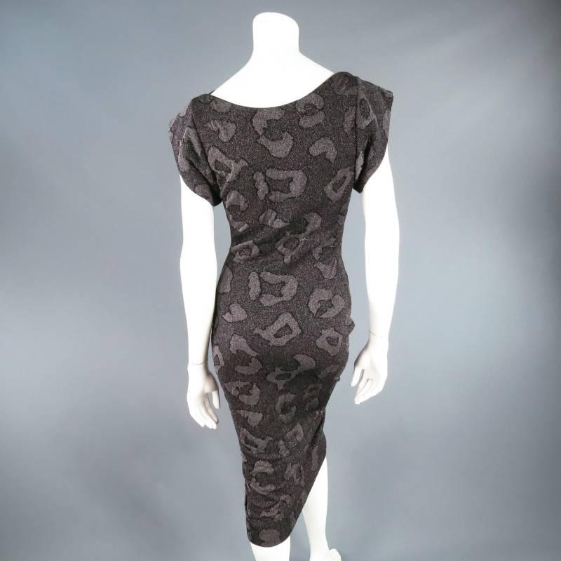 VIVIENNE WESTWOOD Size M Charcoal Leopard Lurex Draped Neck Cocktail Dress 2