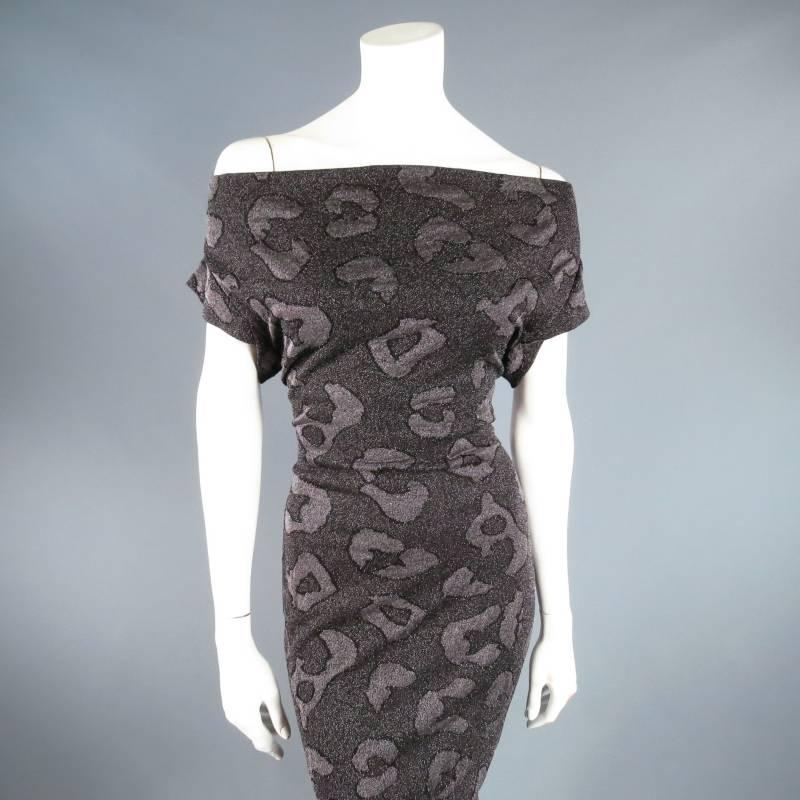 Women's VIVIENNE WESTWOOD Size M Charcoal Leopard Lurex Draped Neck Cocktail Dress
