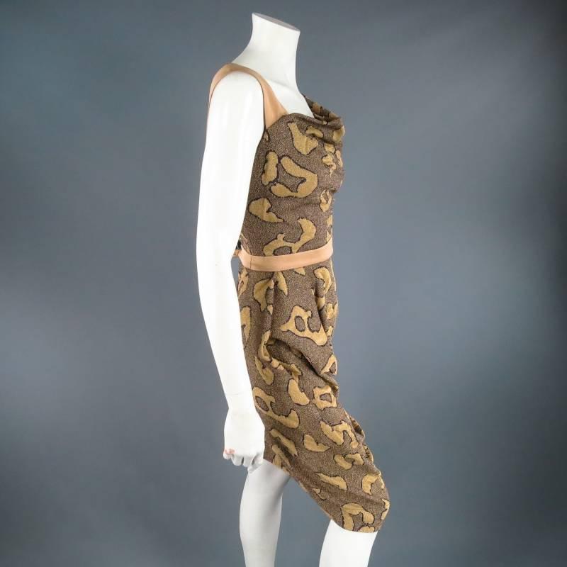 VIVIENNE WESTWOOD Red Label Size M Gold Leopard Lurex Asymmetrical Drape Dress In New Condition In San Francisco, CA